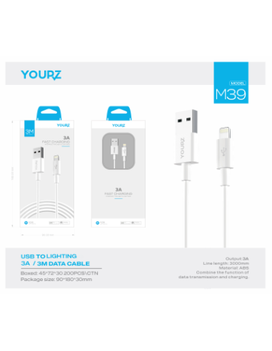 YOURZ ΚΑΛΩΔΙΟ LIGHTNING 3A 3 ΜΕΤΡΑ